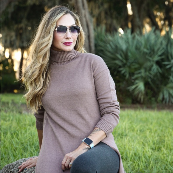 High Slit Longline Turtle Neck Pullover - Picture 3 of 6